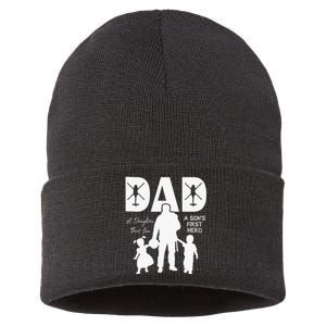 Dad A Sons First Hero A Daughters First Love Sustainable Knit Beanie