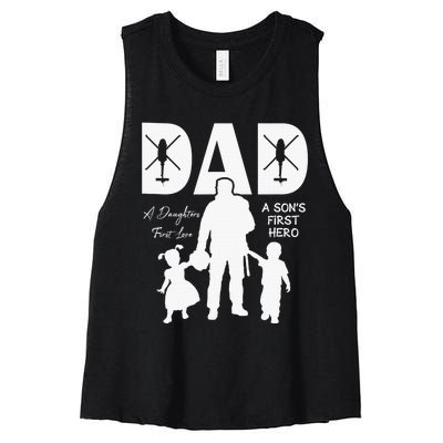 Dad A Sons First Hero A Daughters First Love Women's Racerback Cropped Tank