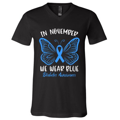 Diabetes Awareness 's Butterfly T1 T2 V-Neck T-Shirt