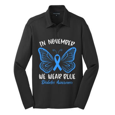 Diabetes Awareness 's Butterfly T1 T2 Silk Touch Performance Long Sleeve Polo