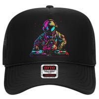 Dj Astronaut Space Edm Techno House Music Vinyl Record Funny High Crown Mesh Back Trucker Hat