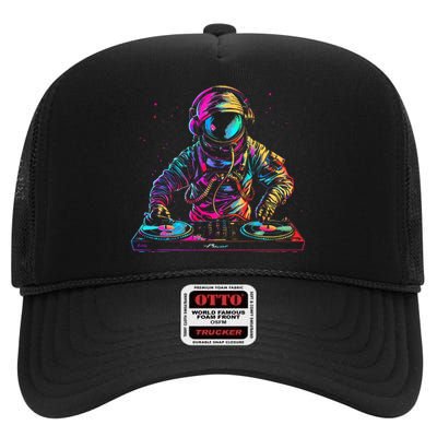 Dj Astronaut Space Edm Techno House Music Vinyl Record Funny High Crown Mesh Back Trucker Hat