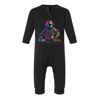 Dj Astronaut Space Edm Techno House Music Vinyl Record Funny Infant Fleece One Piece