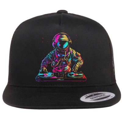 Dj Astronaut Space Edm Techno House Music Vinyl Record Funny Flat Bill Trucker Hat