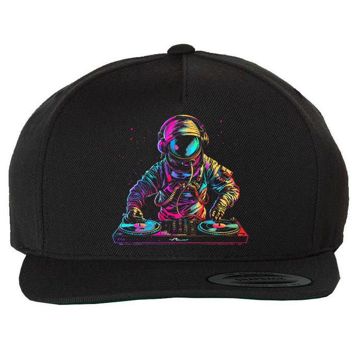 Dj Astronaut Space Edm Techno House Music Vinyl Record Funny Wool Snapback Cap