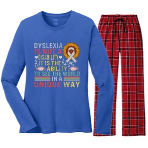 Dyslexia Awareness See World Unique Not Disability Sunflower Gift Women's Long Sleeve Flannel Pajama Set 