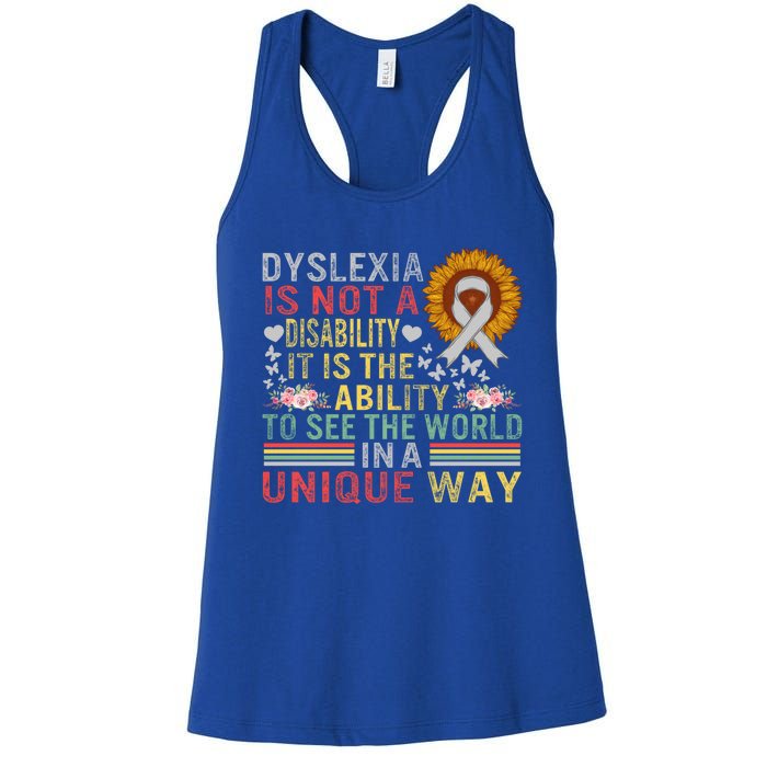 Dyslexia Awareness See World Unique Not Disability Sunflower Gift Women's Racerback Tank