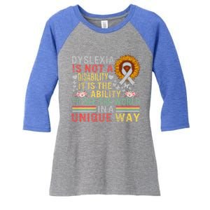 Dyslexia Awareness See World Unique Not Disability Sunflower Gift Women's Tri-Blend 3/4-Sleeve Raglan Shirt