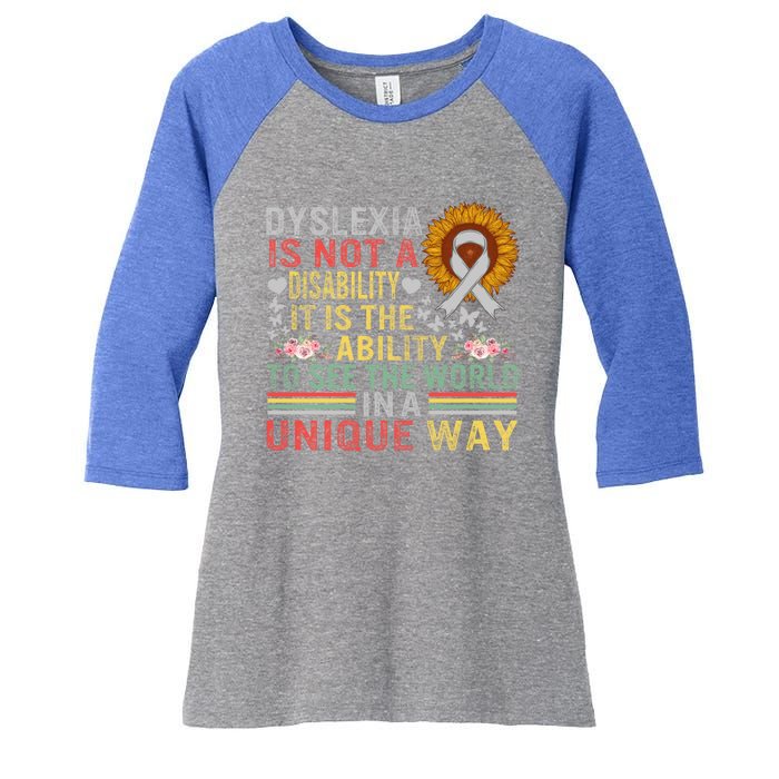 Dyslexia Awareness See World Unique Not Disability Sunflower Gift Women's Tri-Blend 3/4-Sleeve Raglan Shirt