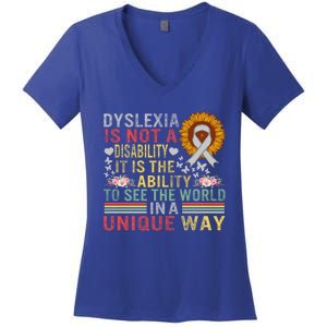 Dyslexia Awareness See World Unique Not Disability Sunflower Gift Women's V-Neck T-Shirt