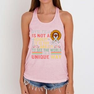 Dyslexia Awareness See World Unique Not Disability Sunflower Gift Women's Knotted Racerback Tank