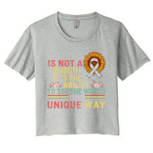 Dyslexia Awareness See World Unique Not Disability Sunflower Gift Women's Crop Top Tee