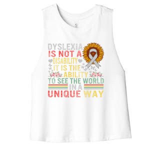 Dyslexia Awareness See World Unique Not Disability Sunflower Gift Women's Racerback Cropped Tank