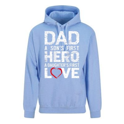 Dad A Sons First Hero A Daughters Love FatherS Day Heart Meaningful Gift Unisex Surf Hoodie