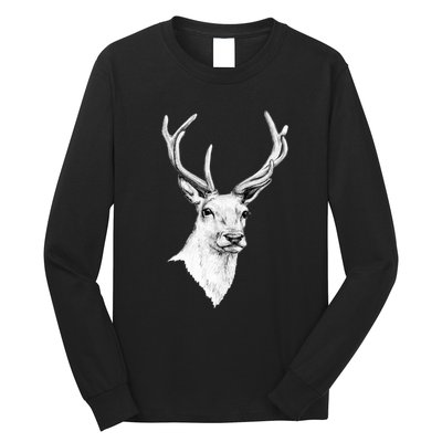 Deer Antlers Stag Head Long Sleeve Shirt
