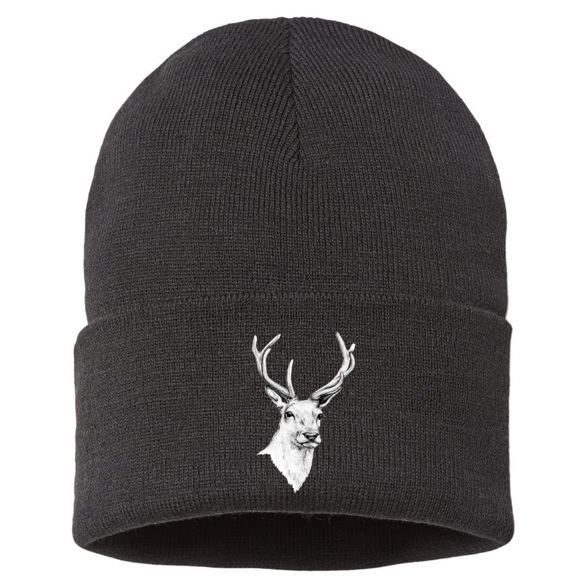 Deer Antlers Stag Head Sustainable Knit Beanie