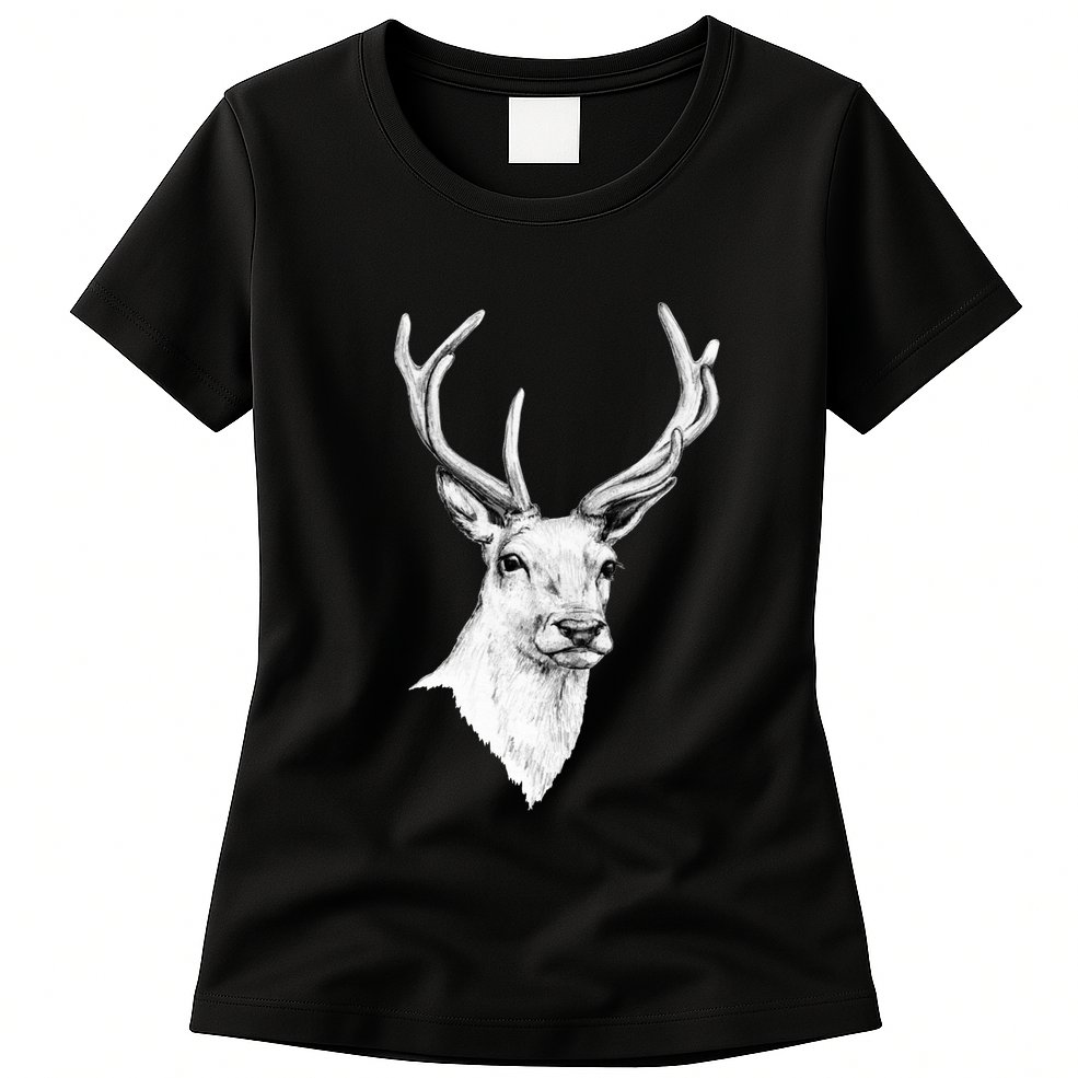 Deer Antlers Stag Head Womens T-Shirt