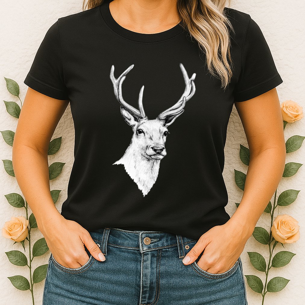 Deer Antlers Stag Head Womens T-Shirt