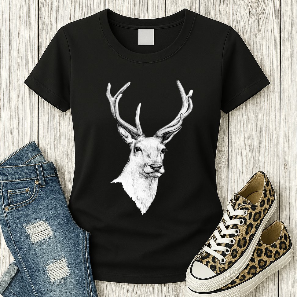 Deer Antlers Stag Head Womens T-Shirt