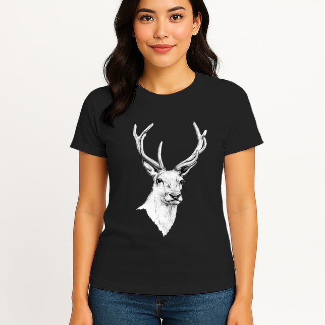 Deer Antlers Stag Head Womens T-Shirt