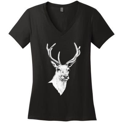 Deer Antlers Stag Head Women's V-Neck T-Shirt
