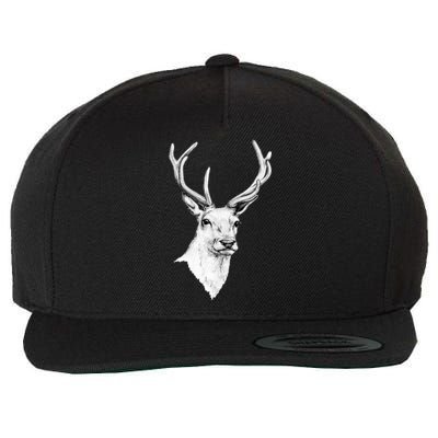 Deer Antlers Stag Head Wool Snapback Cap