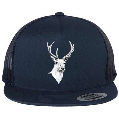 Deer Antlers Stag Head Flat Bill Trucker Hat