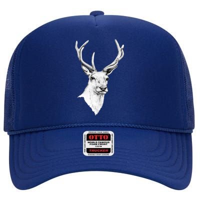 Deer Antlers Stag Head High Crown Mesh Back Trucker Hat