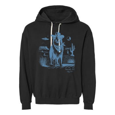 Dog Australian Shepherd Aussie Vintage Ufo Western Cowboy Garment-Dyed Fleece Hoodie