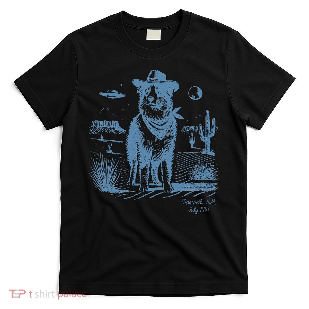Dog Australian Shepherd Aussie Vintage Ufo Western Cowboy T-Shirt