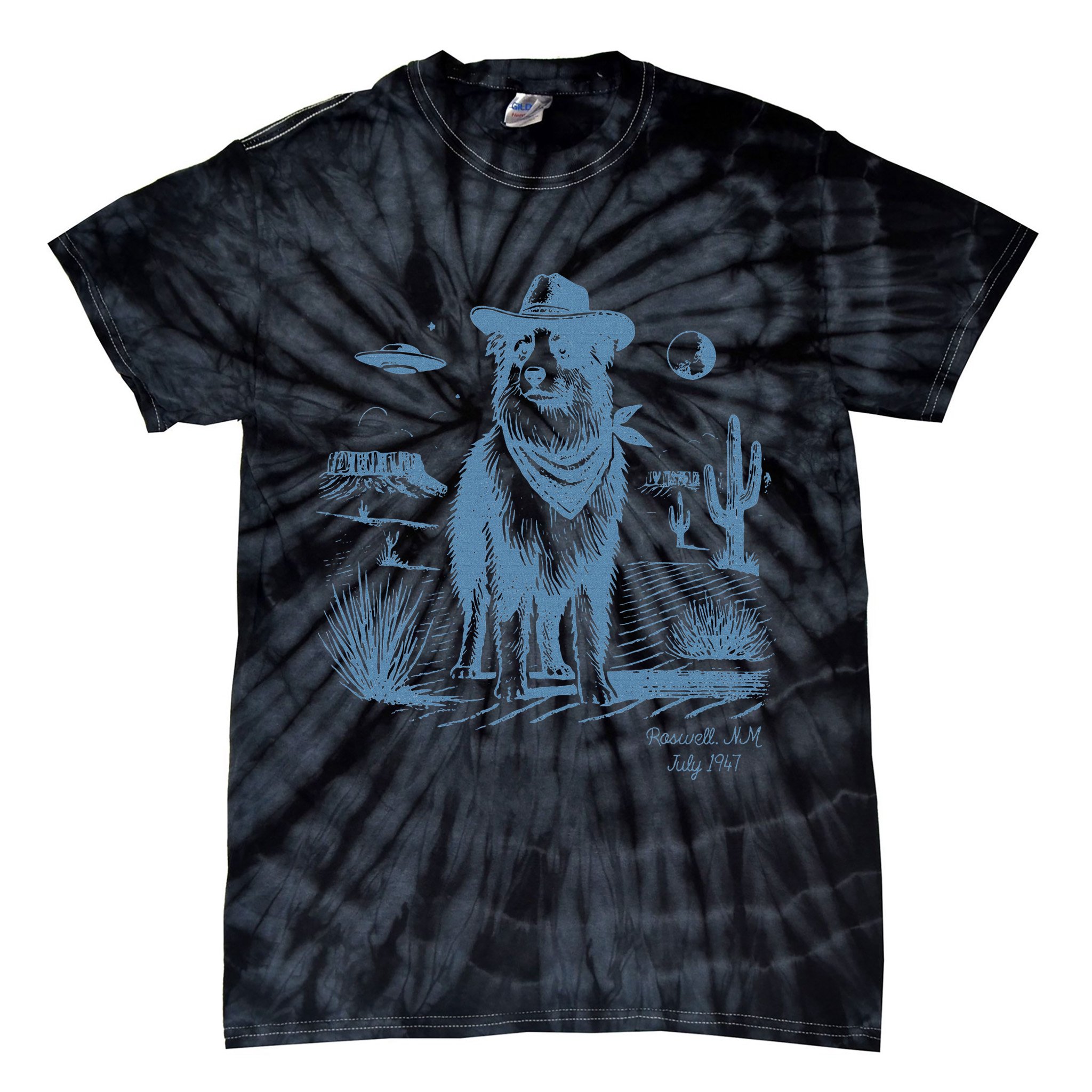 Dog Australian Shepherd Aussie Vintage Ufo Western Cowboy Tie-Dye T-Shirt