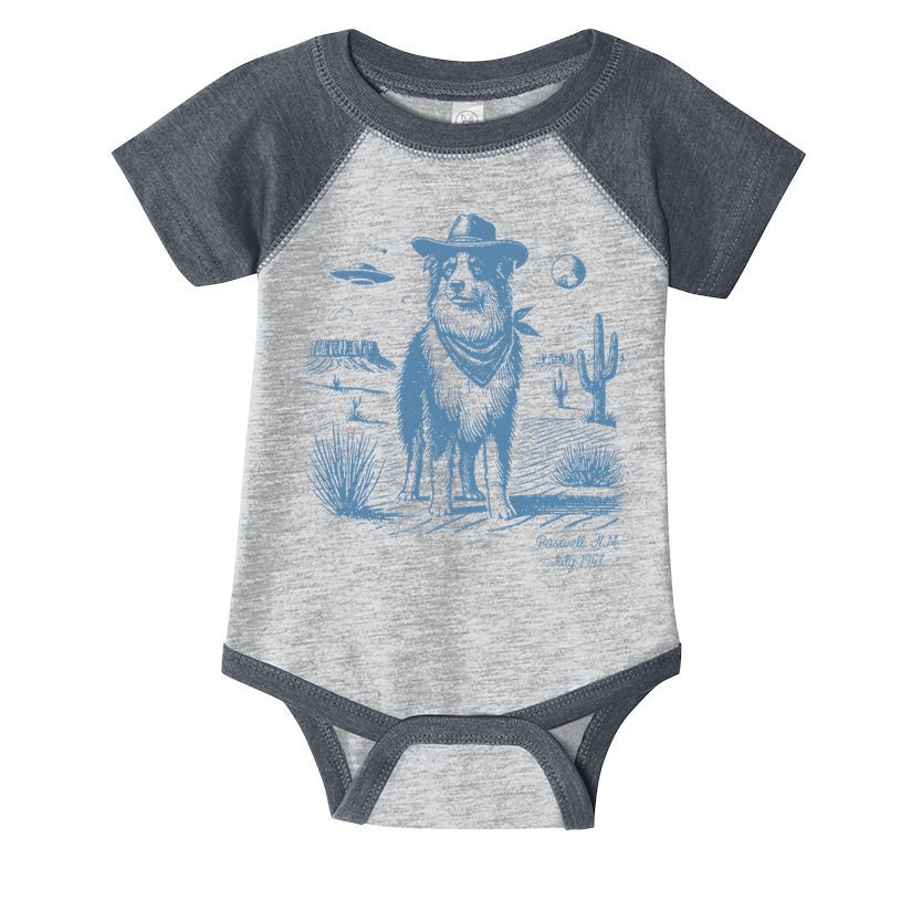 Dog Australian Shepherd Aussie Vintage Ufo Western Cowboy Infant Baby Jersey Bodysuit