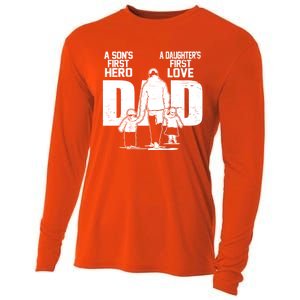 Dad A Sons First Hero Daughters First Love FatherS Day Gift Cooling Performance Long Sleeve Crew