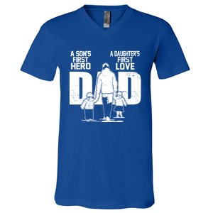 Dad A Sons First Hero Daughters First Love FatherS Day Gift V-Neck T-Shirt