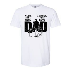 Dad A Sons First Hero Daughters First Love FatherS Day Gift Softstyle CVC T-Shirt