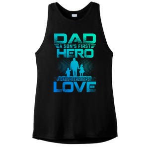 Dad A Sons First Hero A Daughters First Love Fathers Day Gift Ladies PosiCharge Tri-Blend Wicking Tank