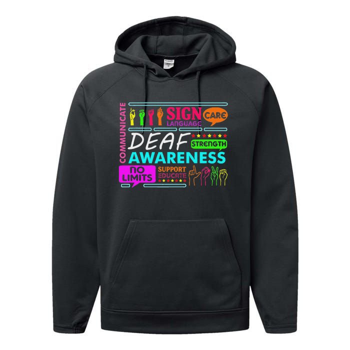 Deaf Awareness Sign Deafness Hearing Loss Warrior Performance Fleece Hoodie