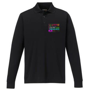 Deaf Awareness Sign Deafness Hearing Loss Warrior Performance Long Sleeve Polo