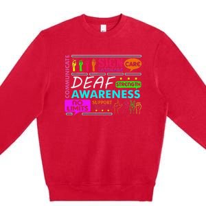 Deaf Awareness Sign Deafness Hearing Loss Warrior Premium Crewneck Sweatshirt