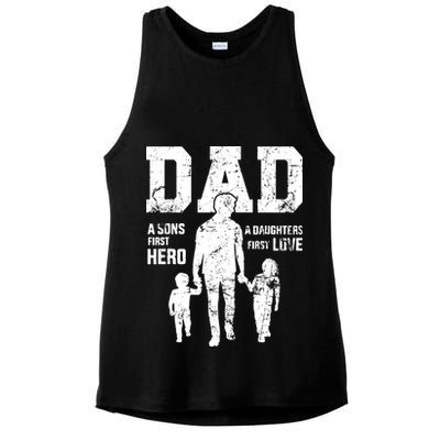 Daddy A Son's First Hero A Daughter's First Love Ladies PosiCharge Tri-Blend Wicking Tank