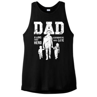 Daddy A Son's First Hero A Daughter's First Love Ladies PosiCharge Tri-Blend Wicking Tank