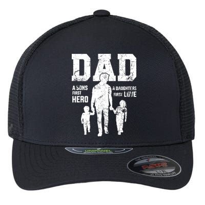 Daddy A Son's First Hero A Daughter's First Love Flexfit Unipanel Trucker Cap