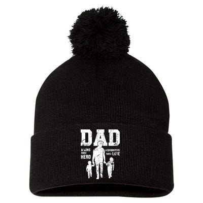 Daddy A Son's First Hero A Daughter's First Love Pom Pom 12in Knit Beanie