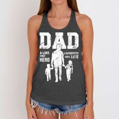 Daddy A Son's First Hero A Daughter's First Love Women's Knotted Racerback Tank