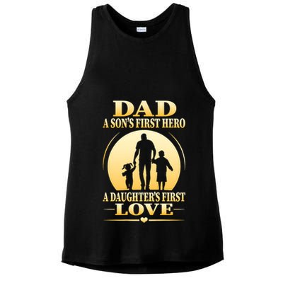 Dad A SonS First Hero A DaughterS First Love Ladies PosiCharge Tri-Blend Wicking Tank