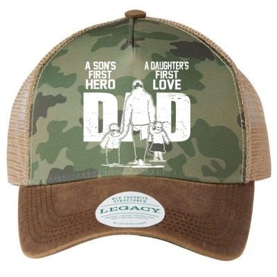 Dad A Sons First Hero Daughters First Love FatherS Day Gift Meaningful Gift Legacy Tie Dye Trucker Hat