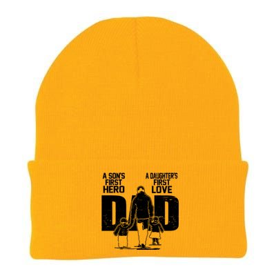 Dad A Sons First Hero Daughters First Love FatherS Day Gift Meaningful Gift Knit Cap Winter Beanie