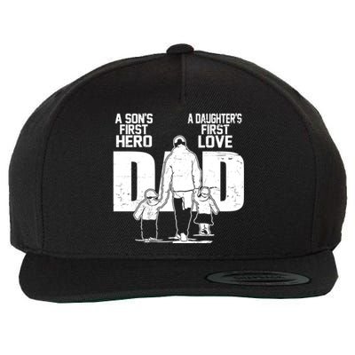 Dad A Sons First Hero Daughters First Love FatherS Day Gift Meaningful Gift Wool Snapback Cap