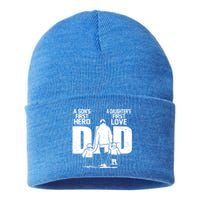 Dad A Sons First Hero Daughters First Love FatherS Day Gift Meaningful Gift Sustainable Knit Beanie