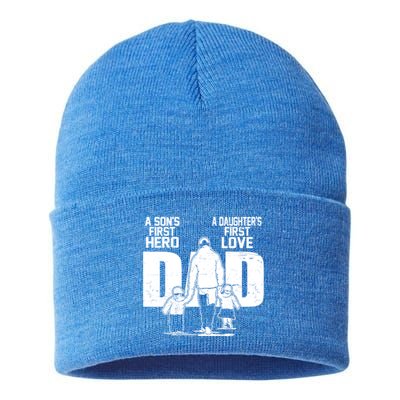 Dad A Sons First Hero Daughters First Love FatherS Day Gift Meaningful Gift Sustainable Knit Beanie